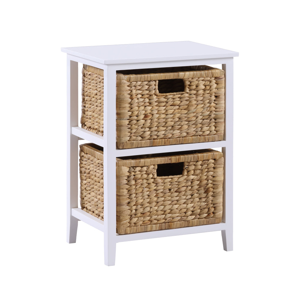 Rory End Lamp Side Table W/ 2 Woven Baskets White Fast shipping On sale