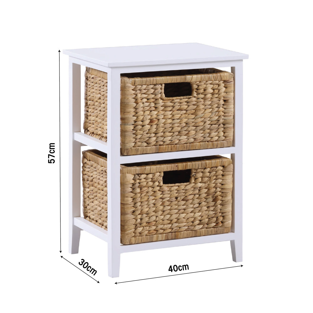 Rory End Lamp Side Table W/ 2 Woven Baskets White Fast shipping On sale