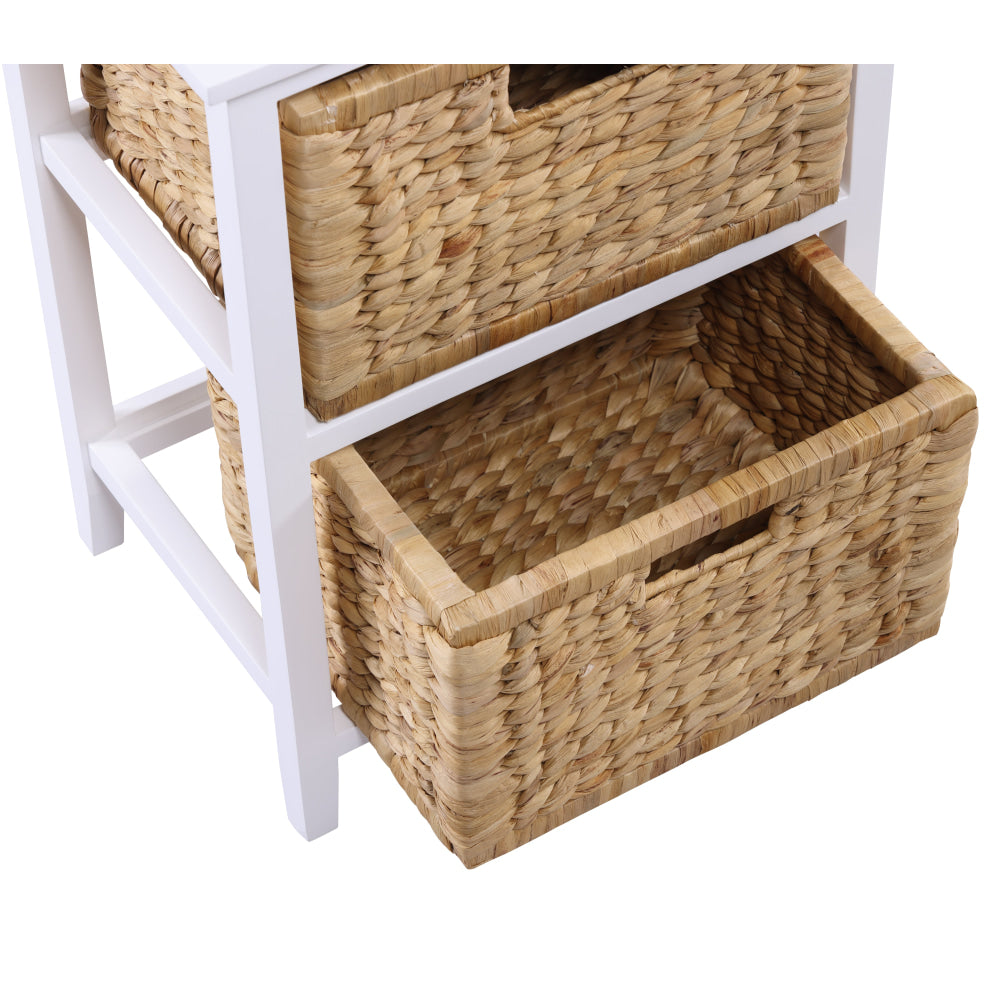 Rory End Lamp Side Table W/ 2 Woven Baskets White Fast shipping On sale