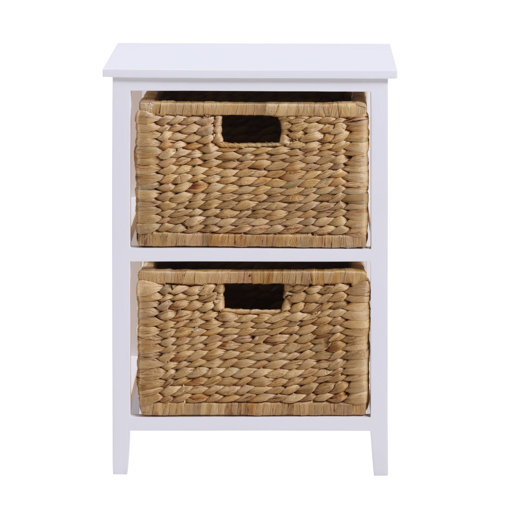 Rory End Lamp Side Table W/ 2 Woven Baskets White Fast shipping On sale