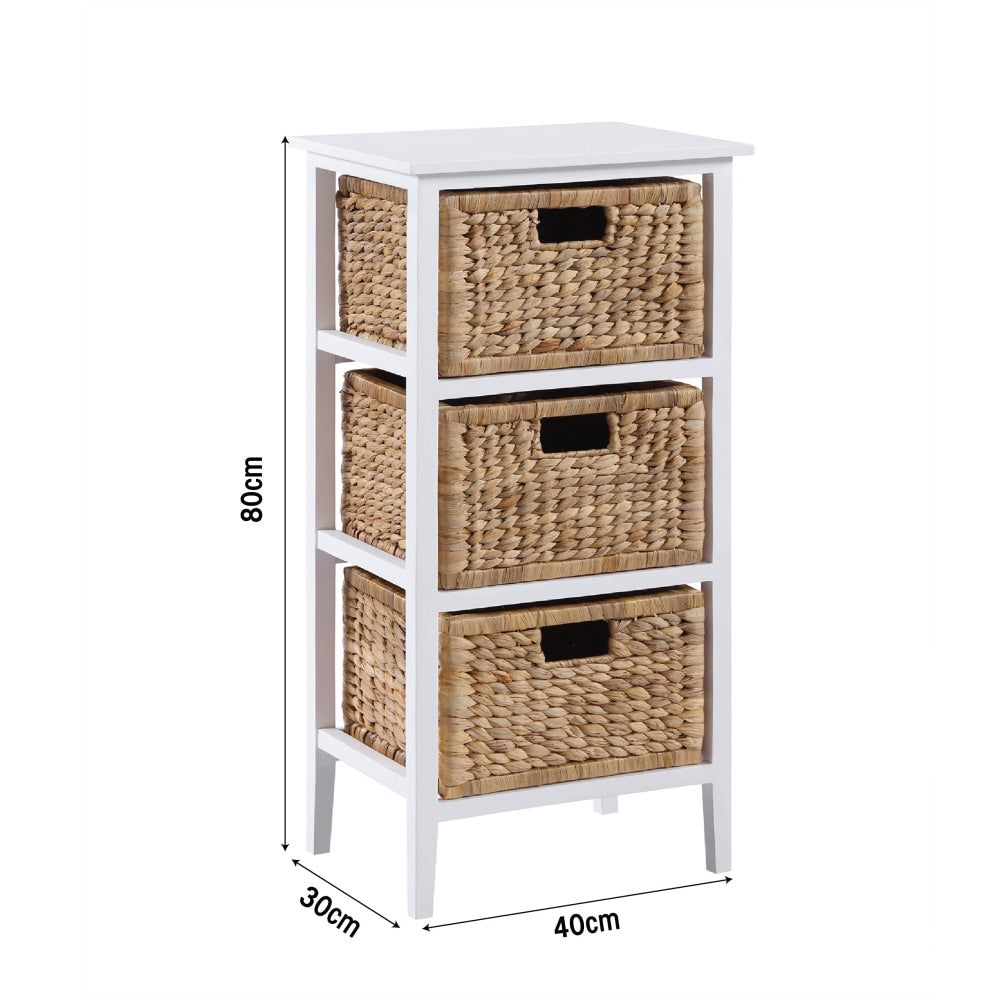 Rory Low Chest Of 3-Drawers Tallboy Storage W/ 3 Woven Baskets White Drawers Fast shipping On sale