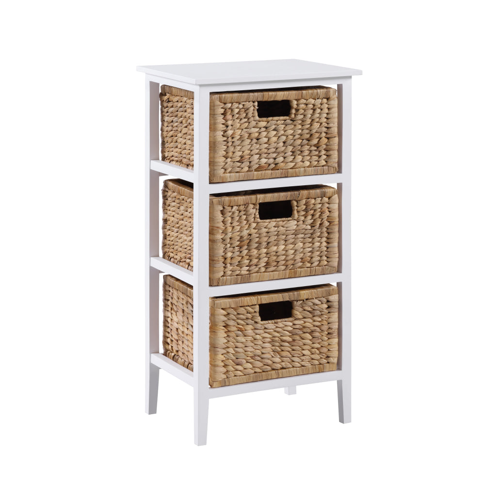 Rory Low Chest Of 3-Drawers Tallboy Storage W/ 3 Woven Baskets White Drawers Fast shipping On sale