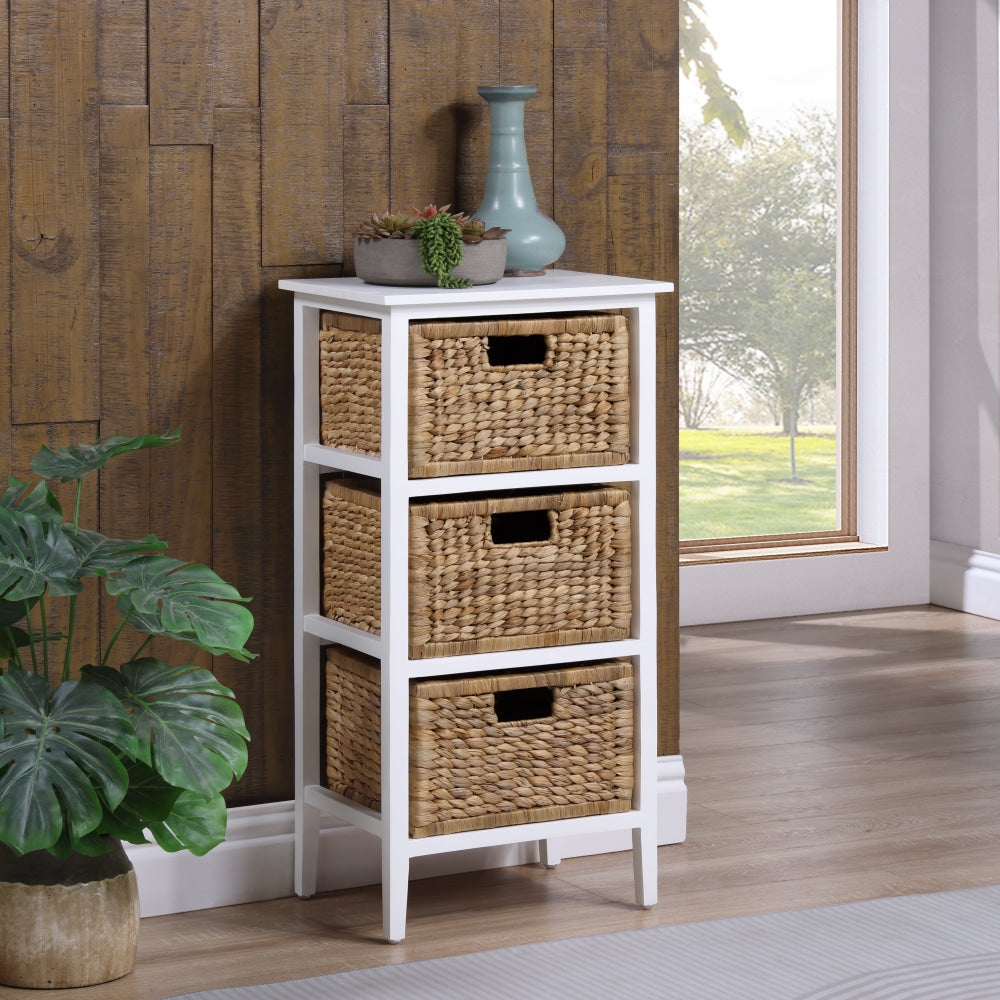 Rory Low Chest Of 3-Drawers Tallboy Storage W/ 3 Woven Baskets White Drawers Fast shipping On sale
