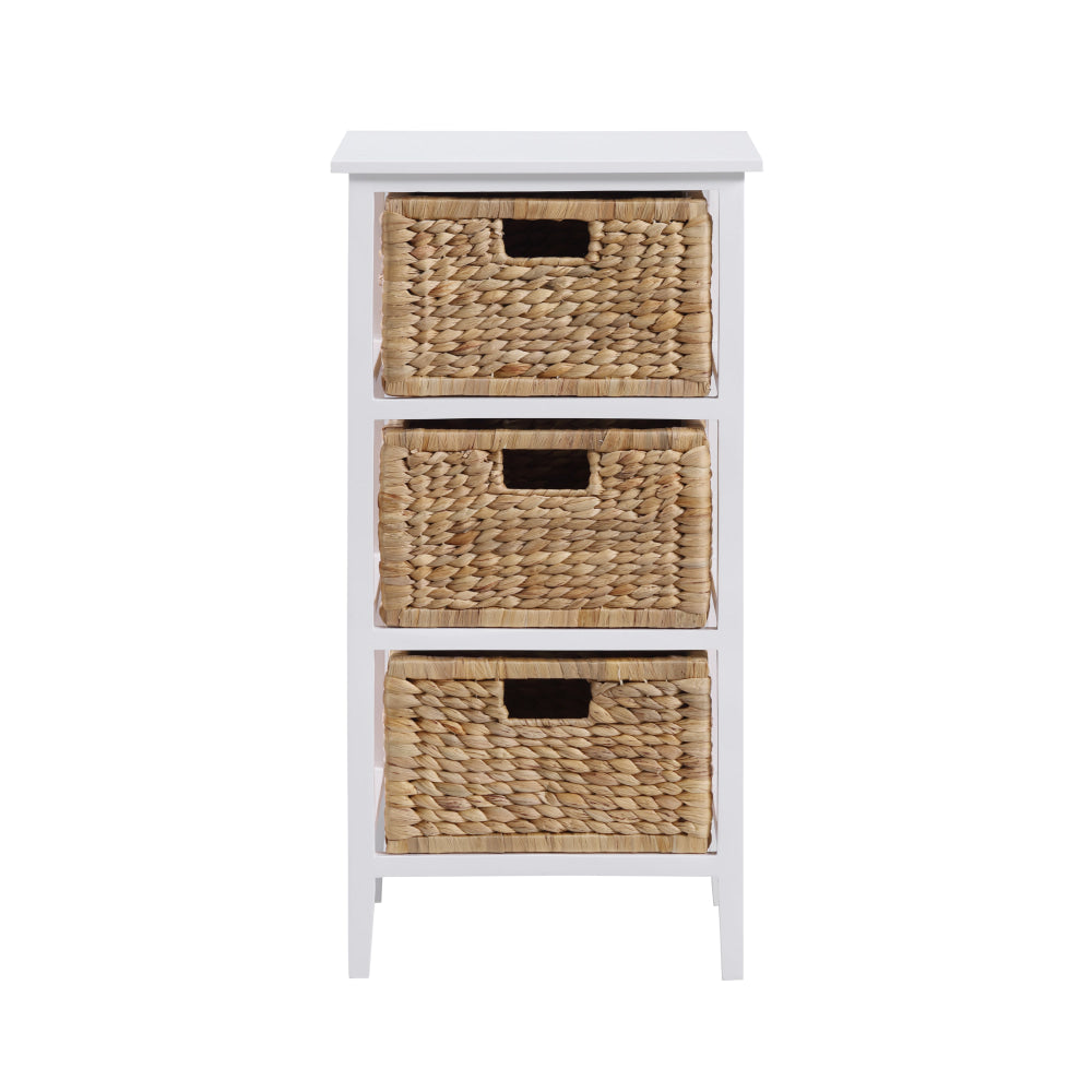 Rory Low Chest Of 3-Drawers Tallboy Storage W/ 3 Woven Baskets White Drawers Fast shipping On sale