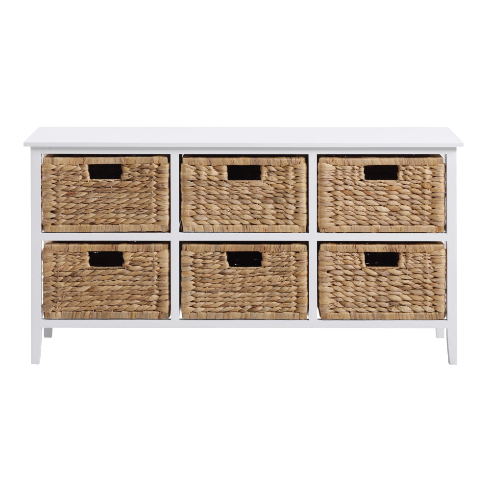 Rory Low Chest Of 6-Drawers Lowboy Dresser Storage W/ 6 Woven Baskets White Drawers Fast shipping On sale
