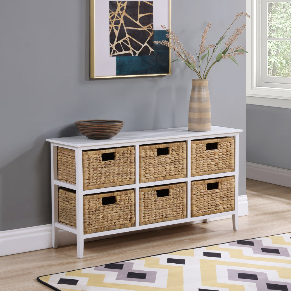 Rory Low Chest Of 6-Drawers Lowboy Dresser Storage W/ 6 Woven Baskets White Drawers Fast shipping On sale