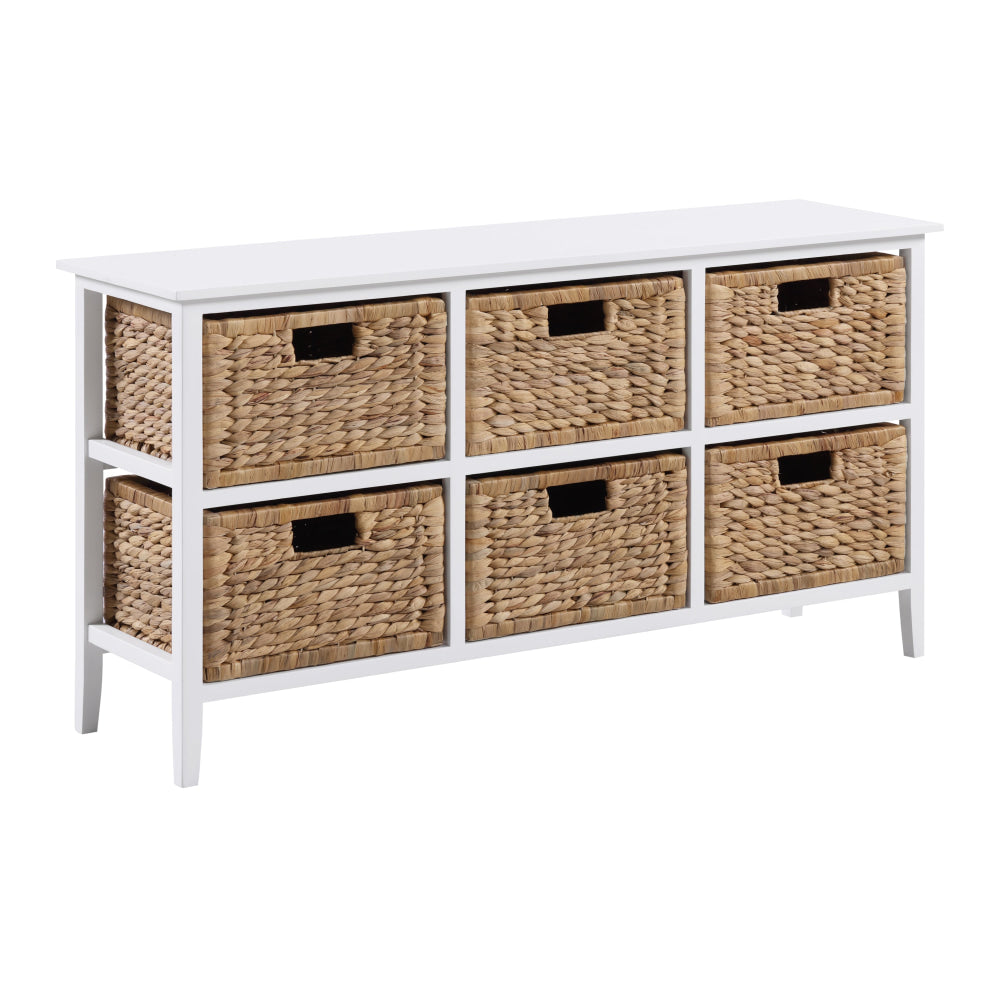 Rory Low Chest Of 6-Drawers Lowboy Dresser Storage W/ 6 Woven Baskets White Drawers Fast shipping On sale
