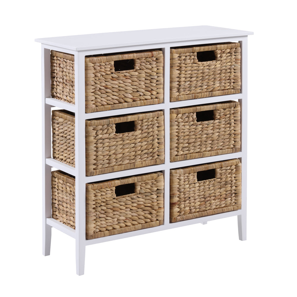 Rory Low Chest Of 6-Drawers Tallboy Storage W/ 6 Woven Baskets White Drawers Fast shipping On sale