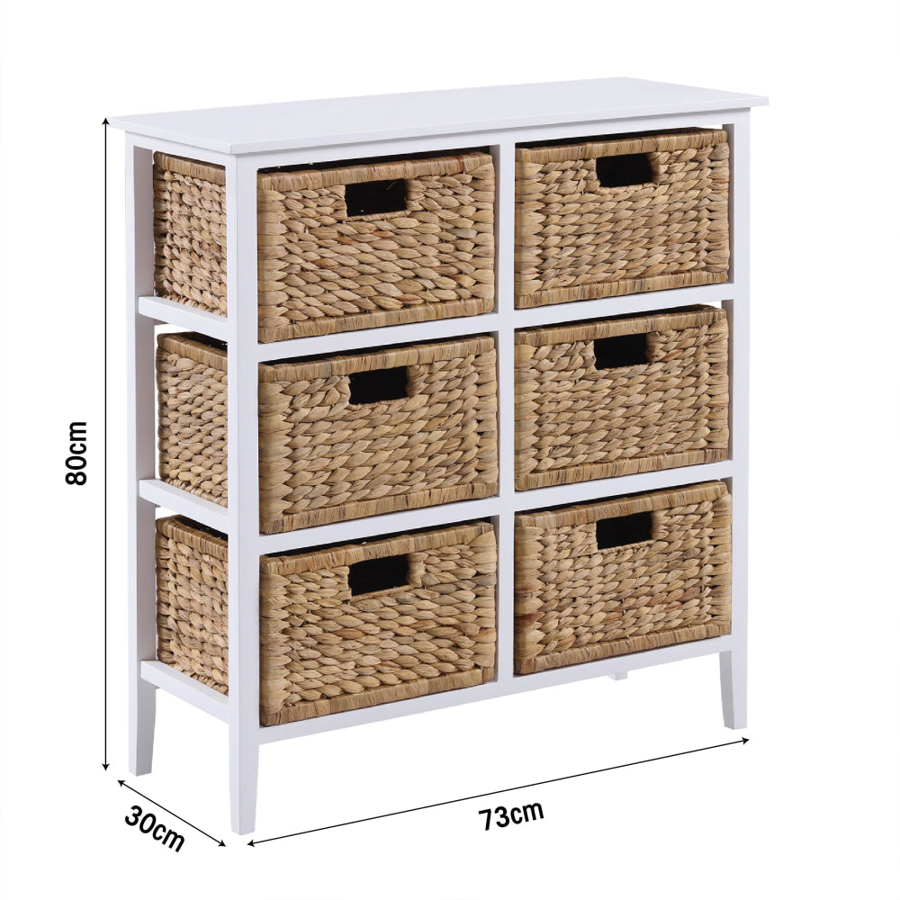 Rory Low Chest Of 6-Drawers Tallboy Storage W/ 6 Woven Baskets White Drawers Fast shipping On sale