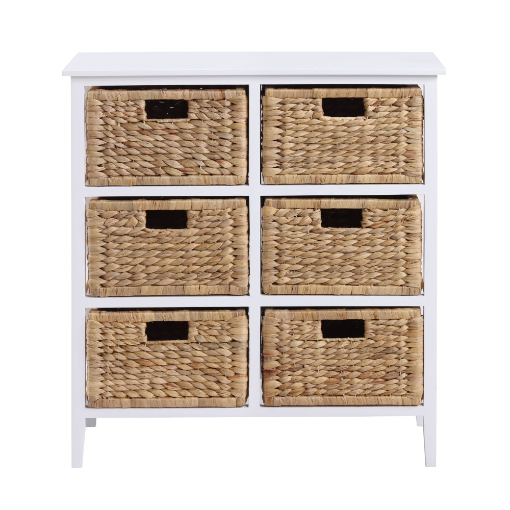Rory Low Chest Of 6-Drawers Tallboy Storage W/ 6 Woven Baskets White Drawers Fast shipping On sale