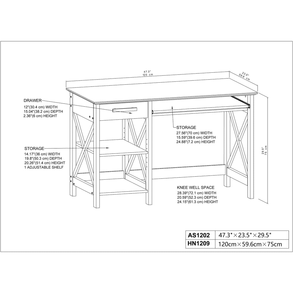 Rosen Study Writing Computer Home Office Desk 120cm - Washed Grey Fast shipping On sale