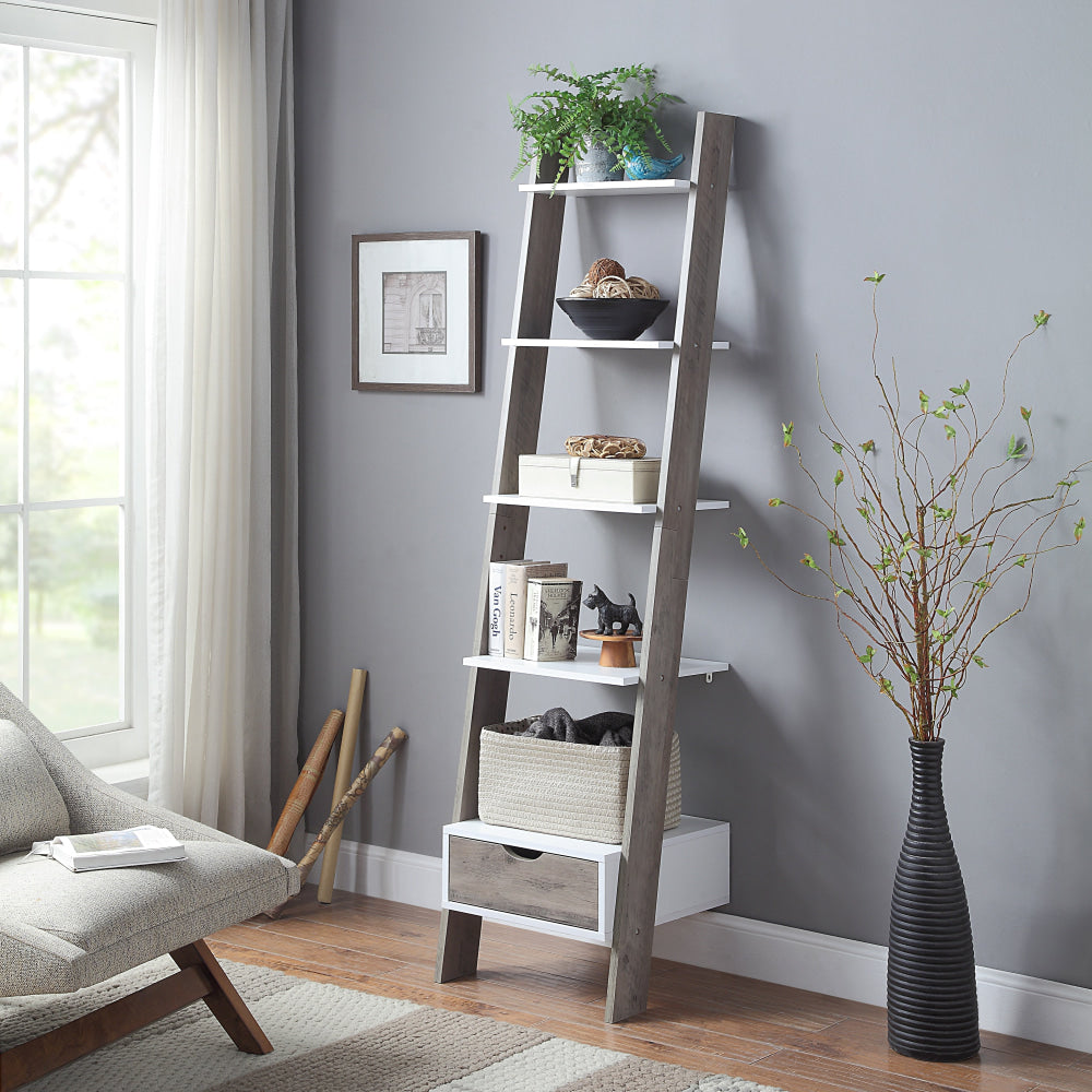 Roth 5-Tier Wooden Ladder Bookcase Display Shelf Unit White/Grey Fast shipping On sale