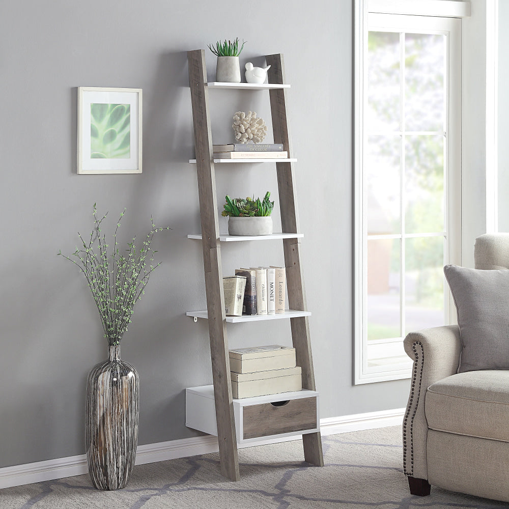 Roth 5-Tier Wooden Ladder Bookcase Display Shelf Unit White/Grey Fast shipping On sale