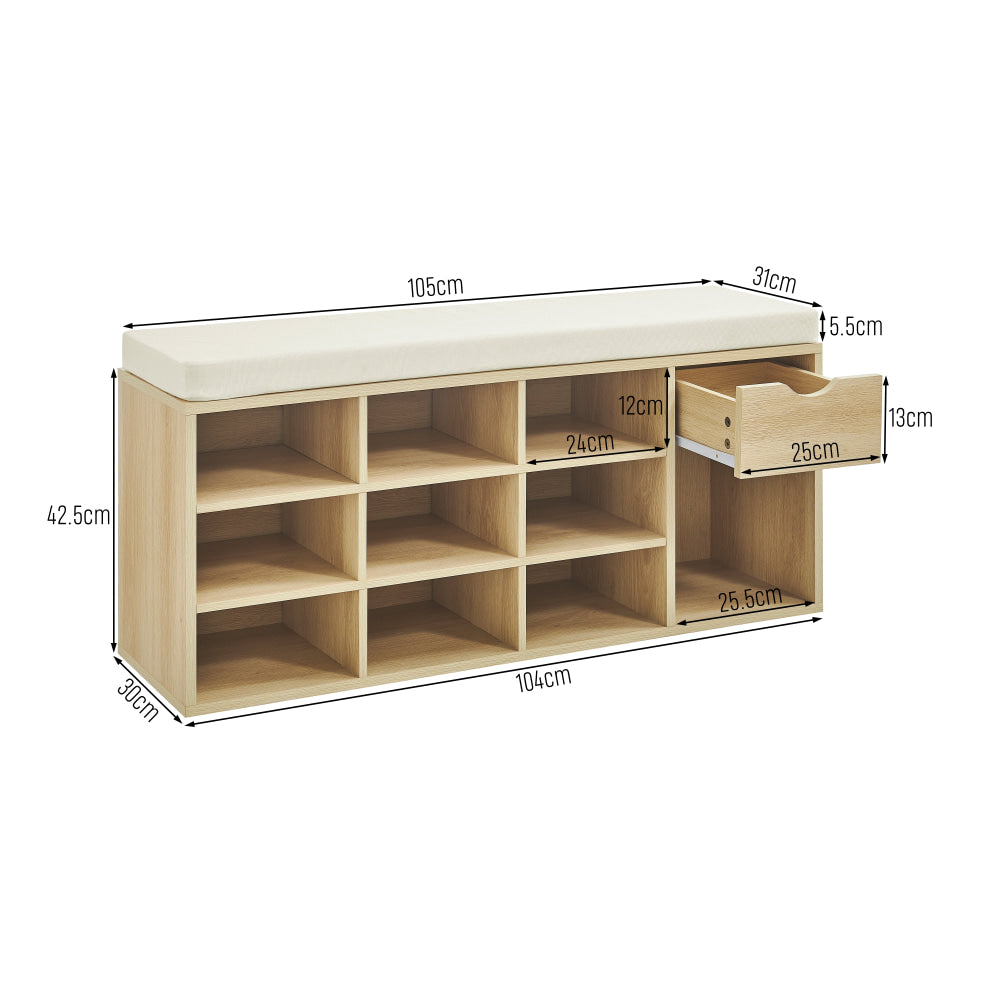 Ryker Shoe 3-Tier Shelves Rack Organiser Storage Fabric Bench 104cm 1-Drawer Oak Cabinet Fast shipping On sale