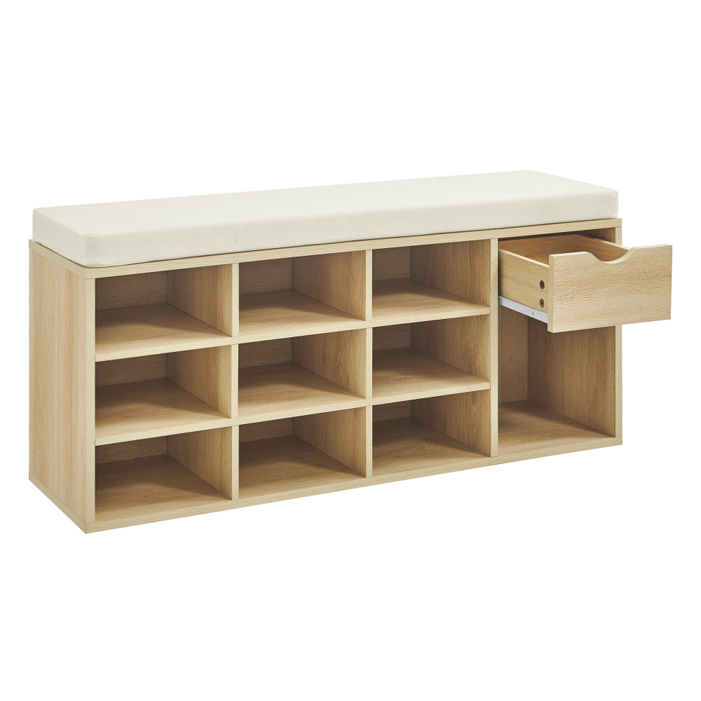 Ryker Shoe 3-Tier Shelves Rack Organiser Storage Fabric Bench 104cm 1-Drawer Oak Cabinet Fast shipping On sale