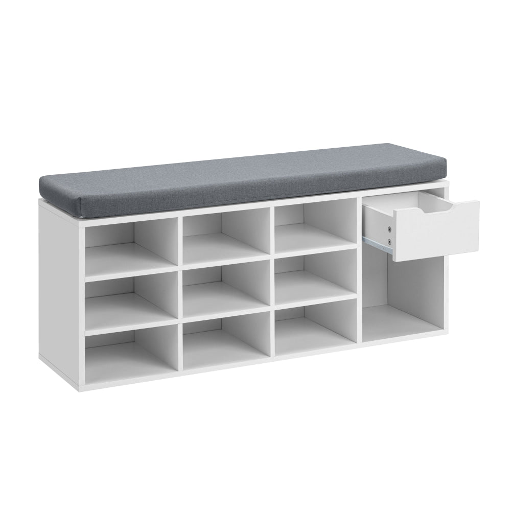 Ryker Shoe 3-Tier Shelves Rack Organiser Storage Fabric Bench 104cm 1-Drawer White/Grey Cabinet Fast shipping On sale