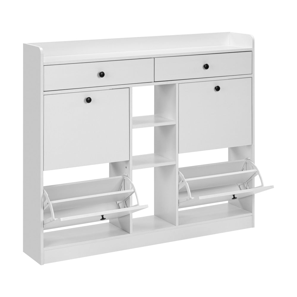 Ryker Wooden Shoe Oganiser Storage Cabinet 2-Drawers 4-Doors White Fast shipping On sale