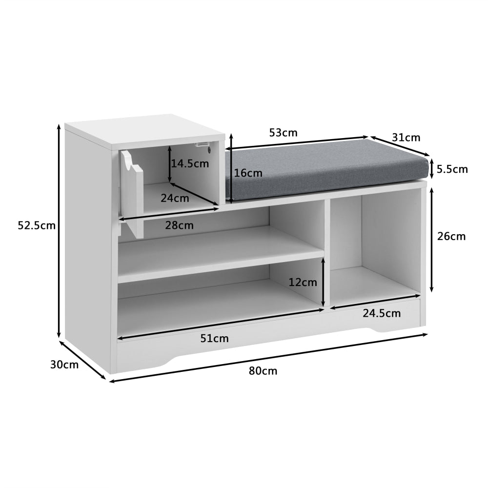 Ryker Wooden Shoe Shelves Rack Organiser Fabric Bench 80cm 1-Drawer White/Grey Cabinet Fast shipping On sale