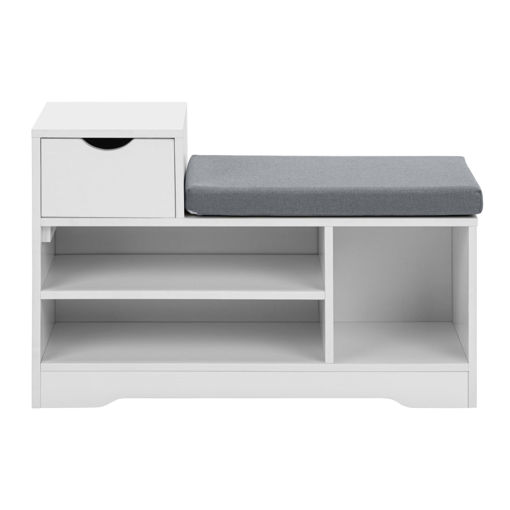 Ryker Wooden Shoe Shelves Rack Organiser Fabric Bench 80cm 1-Drawer White/Grey Cabinet Fast shipping On sale