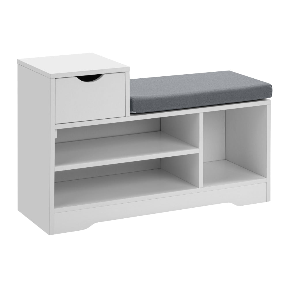 Ryker Wooden Shoe Shelves Rack Organiser Fabric Bench 80cm 1-Drawer White/Grey Cabinet Fast shipping On sale