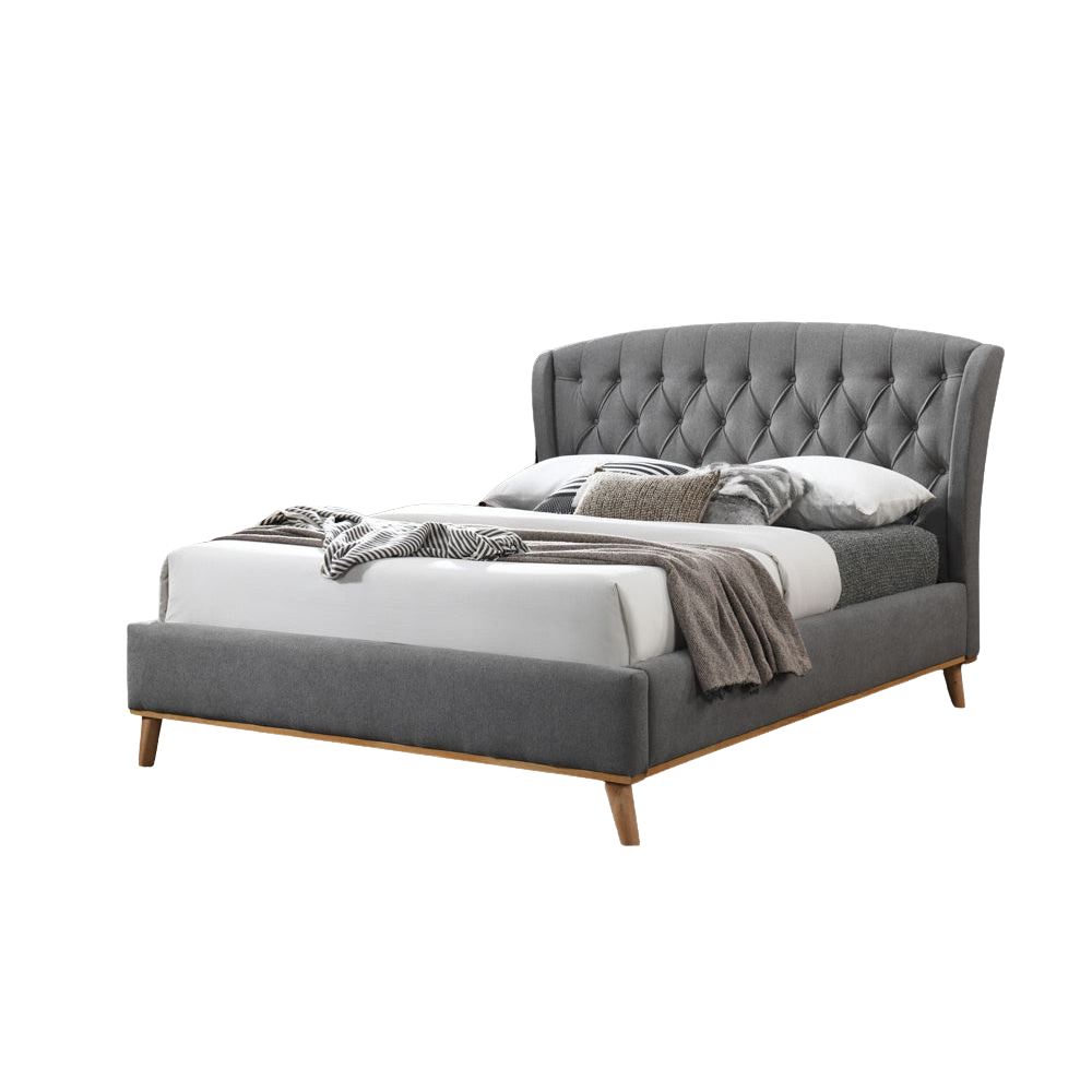 Sage Fabric Button Tufted Bed Frame Queen Size Heather Fast shipping On sale