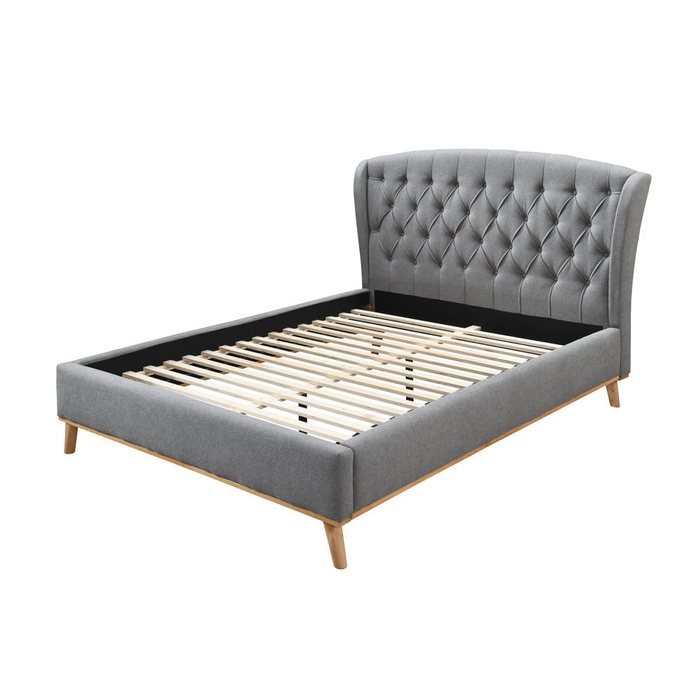 Sage Fabric Button Tufted Bed Frame Queen Size Heather Fast shipping On sale