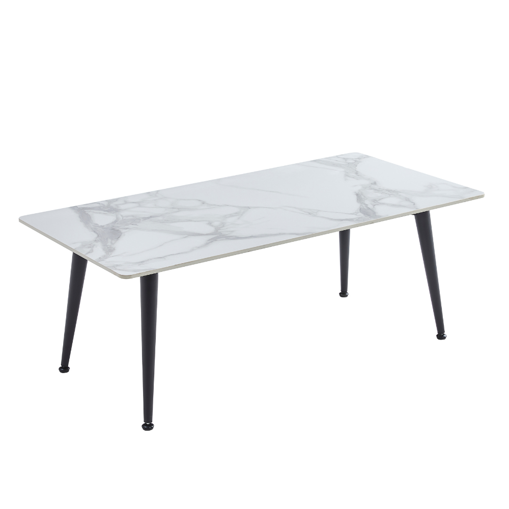 Sanjana Polished Ceramic Marble Look Rectangular Coffee Tea Table White Fast shipping On sale