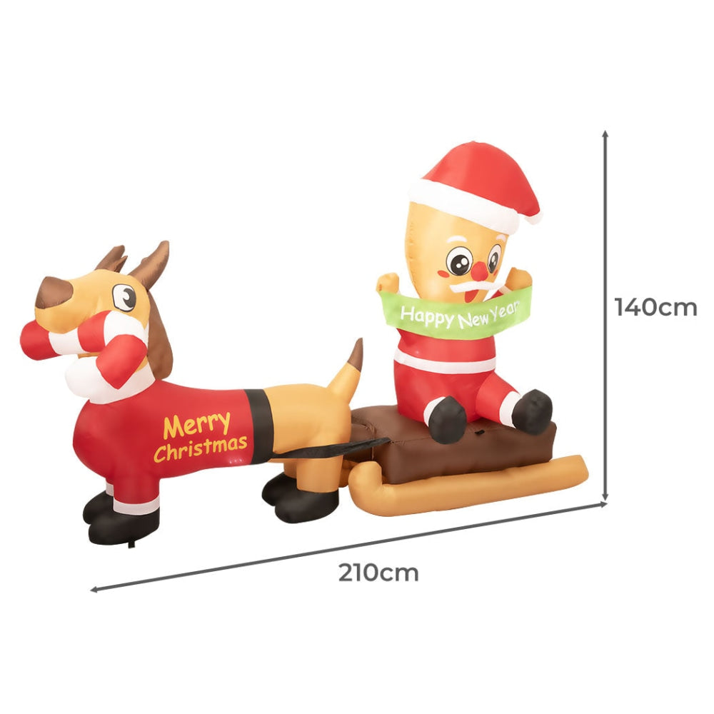 Santaco Christmas Inflatable 2.1M Xmas Outdoor Decor Garden LED Light Dog Sleigh Fast shipping On sale