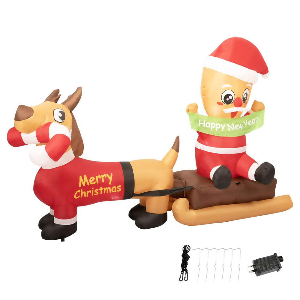 Santaco Christmas Inflatable 2.1M Xmas Outdoor Decor Garden LED Light Dog Sleigh Fast shipping On sale