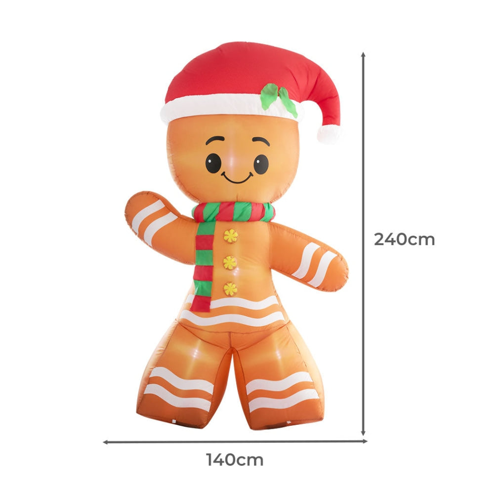 Santaco Christmas Inflatable Gingerbread Man 2.4M Xmas Decor LED Lights Outdoor Fast shipping On sale