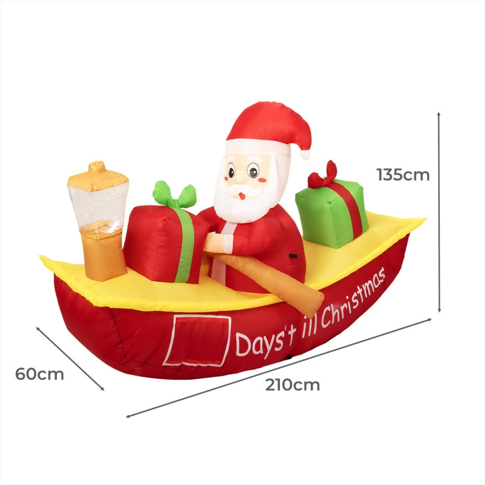Santaco Christmas Inflatable Santa Clau Boat 2.1M Xmas Outdoor Decor LED Lights Fast shipping On sale