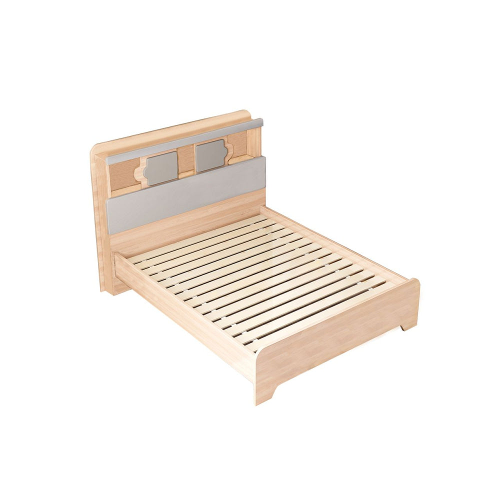 Scandinavian Wooden Bed Frame Built-In LED W/ Head Double Size Oak Fast shipping On sale