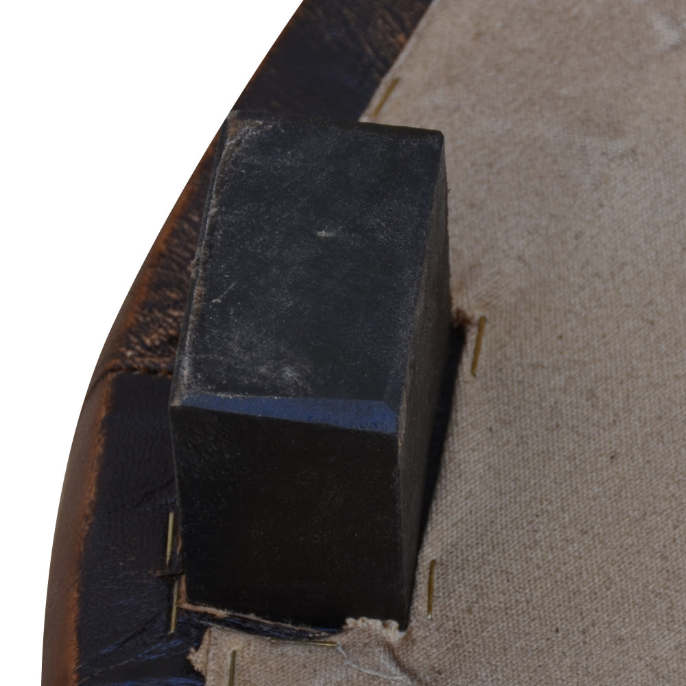 Sebastian Vintage Rustic Canvas Leather Round Foot Stool Ottoman Fast shipping On sale