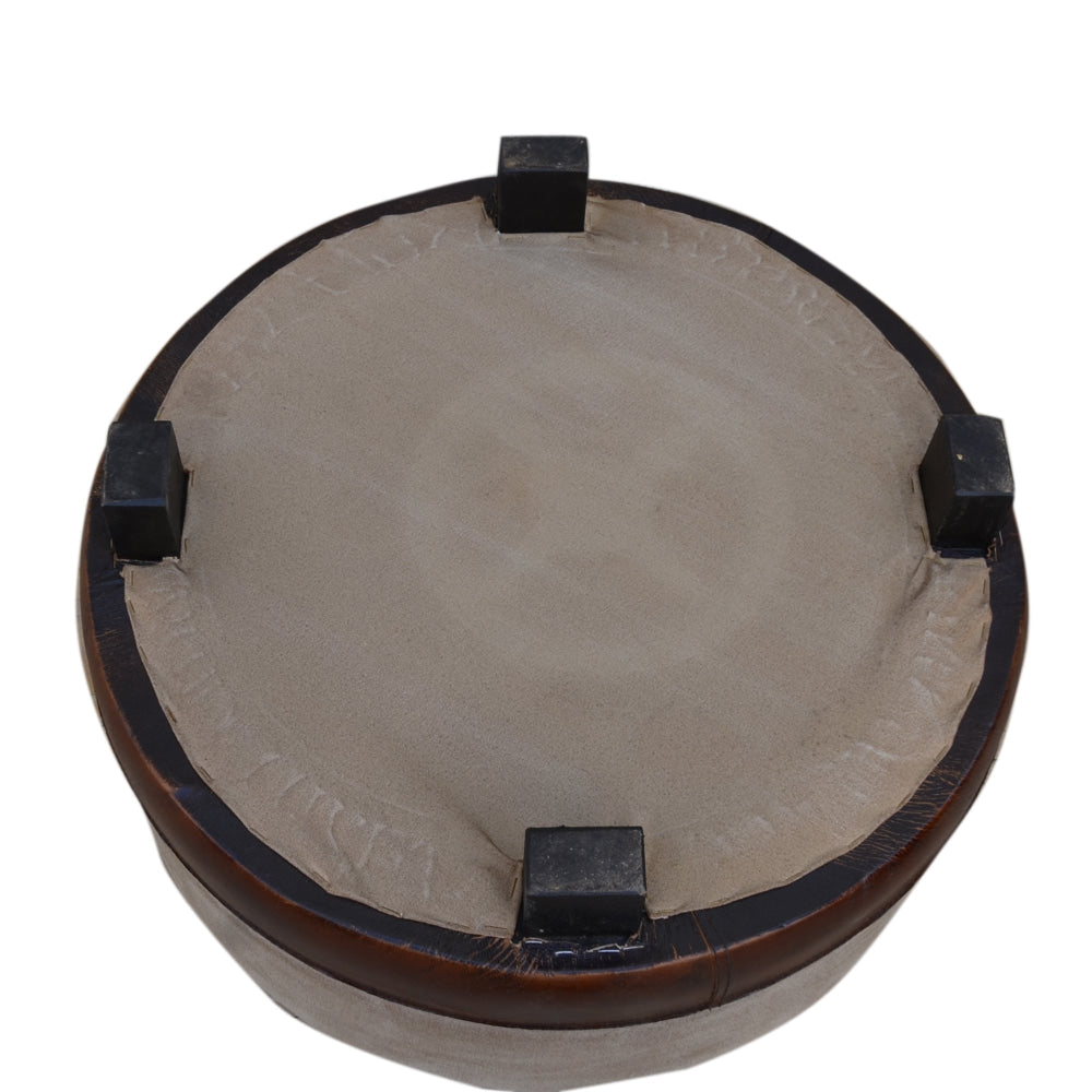 Sebastian Vintage Rustic Canvas Leather Round Foot Stool Ottoman Fast shipping On sale