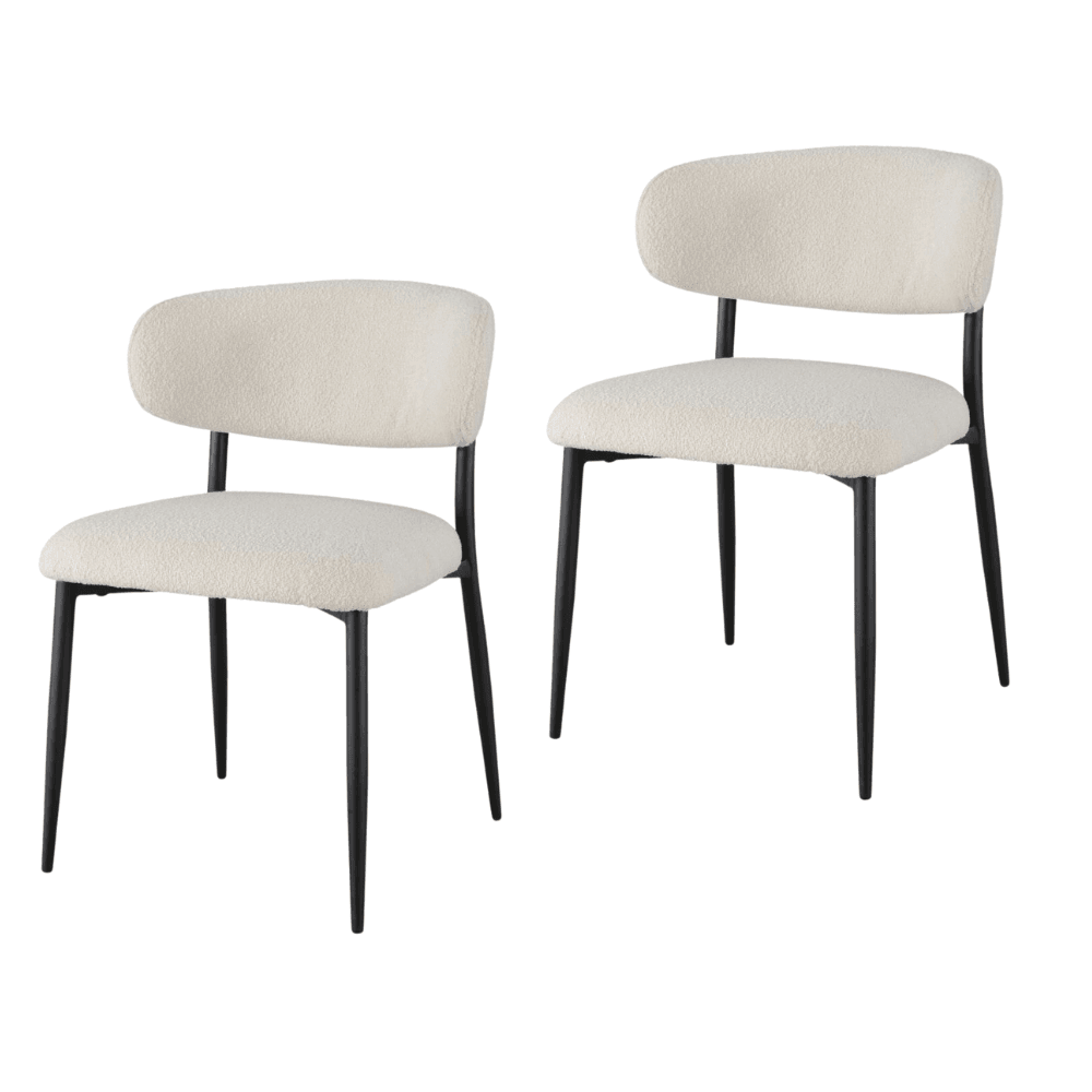 Set Of 2 Amalia Boucle Fabric Kitchen Dining Side Chair Metal Frame - Off White Fast shipping On sale