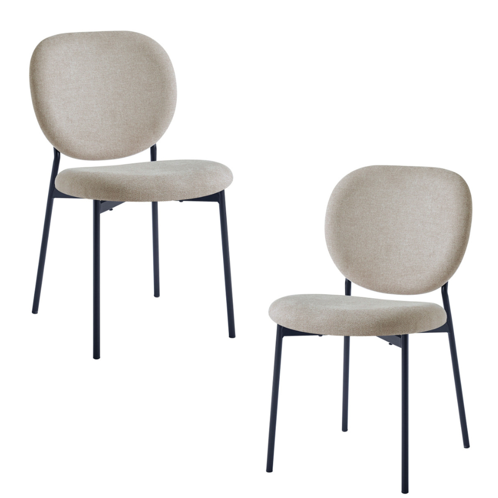 Set Of 2 Archie Fabric Kitchen Dining Chair Metal Legs Coconut/Black Fast shipping On sale