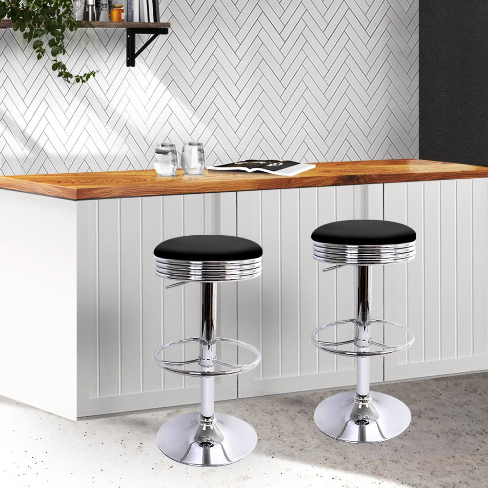 Set of 2 Backless PU Leather Bar Stools - Black and Chrome Stool Fast shipping On sale