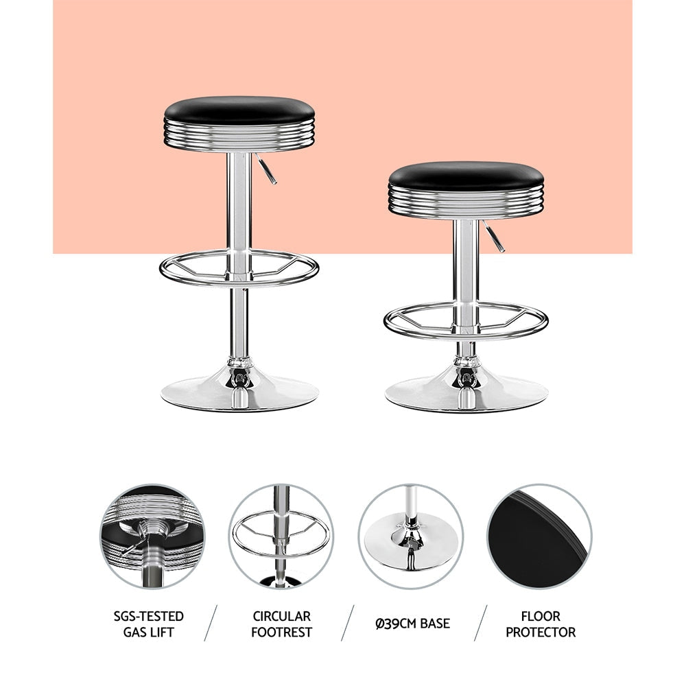 Set of 2 Backless PU Leather Bar Stools - Black and Chrome Stool Fast shipping On sale