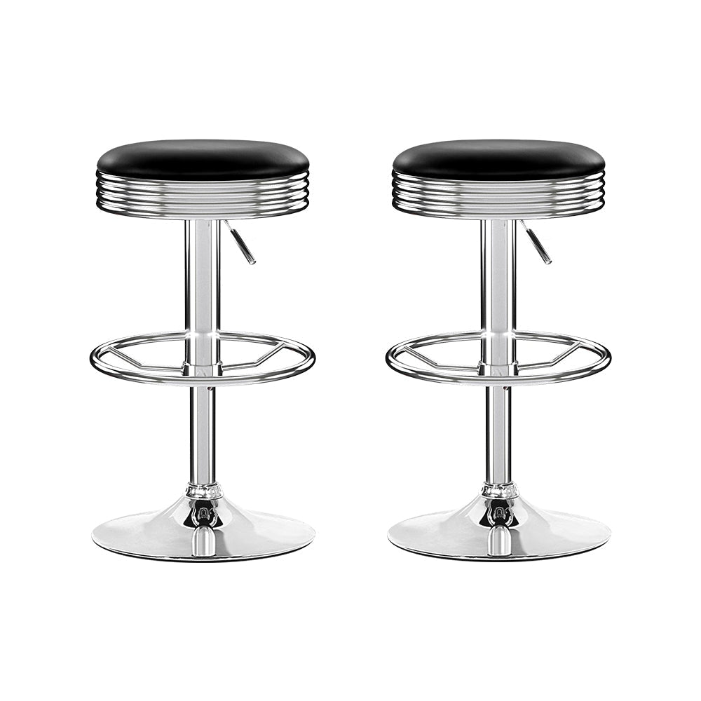 Set of 2 Backless PU Leather Bar Stools - Black and Chrome Stool Fast shipping On sale