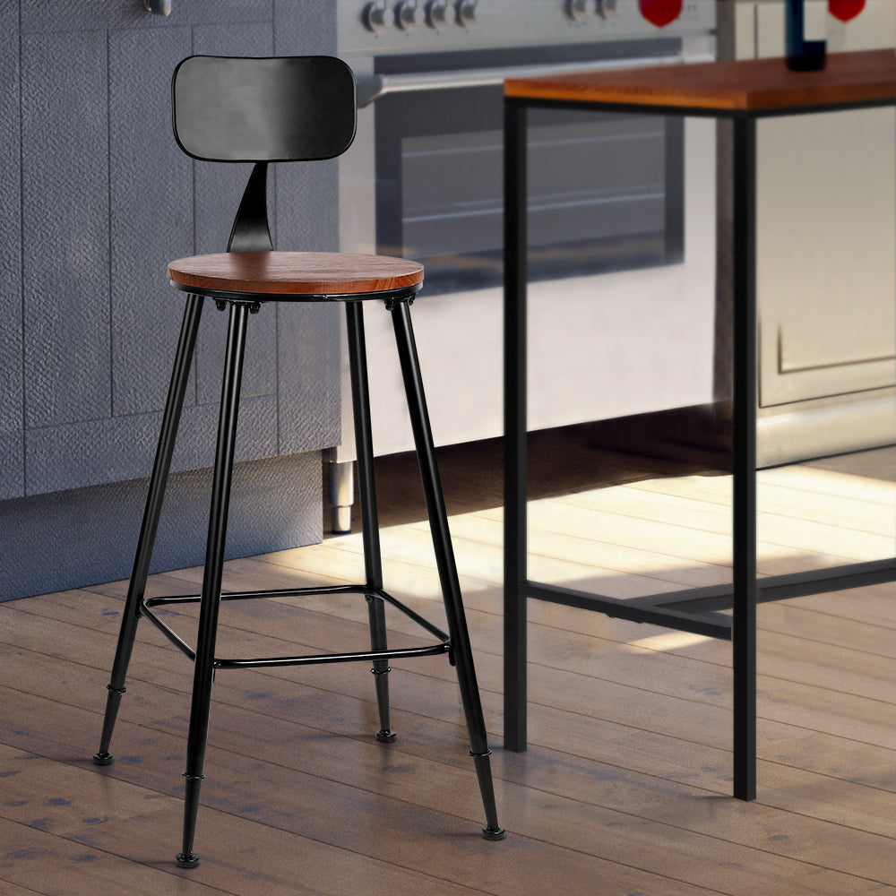 Set of 2 Bar Stools Pinewood Metal - Black and Wood Stool Fast shipping On sale