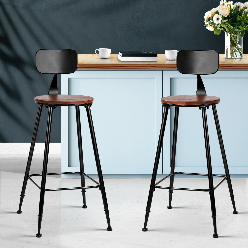 Set of 2 Bar Stools Pinewood Metal - Black and Wood Stool Fast shipping On sale