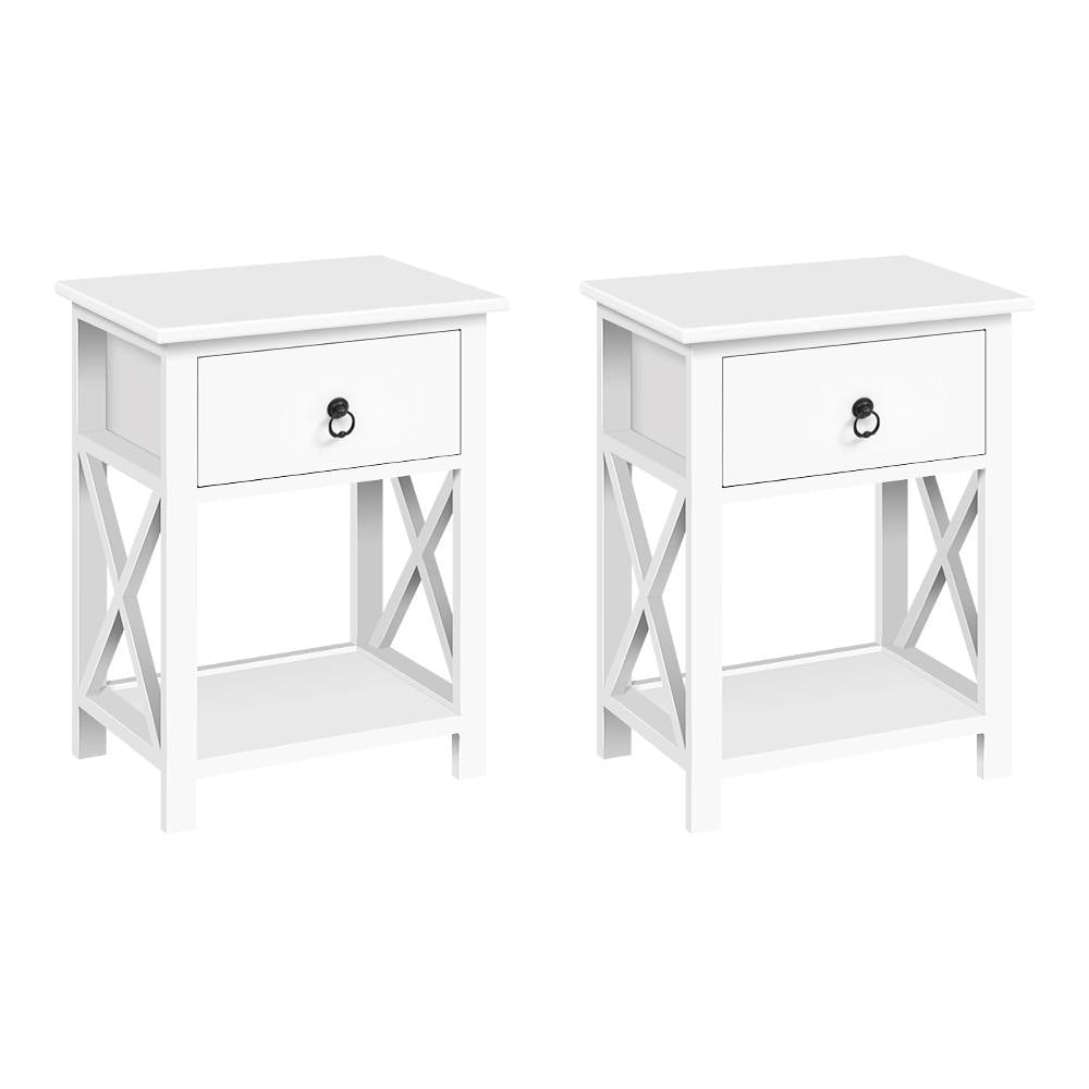 Set of 2 Bedside Tables Drawers Side Table Nightstand Lamp Chest Unit Cabinet Fast shipping On sale