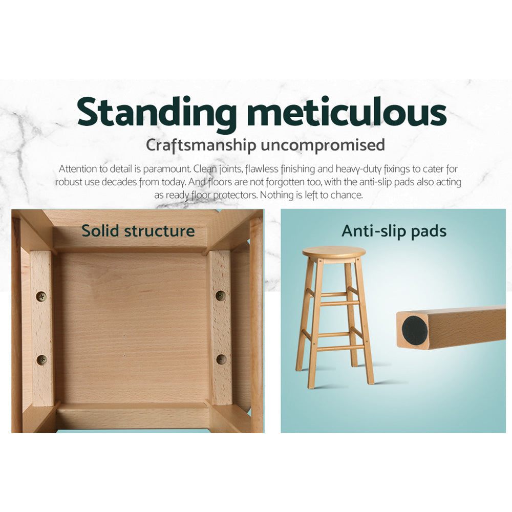 Set of 2 Beech Wood Backless Bar Stools - Natural Stool Fast shipping On sale