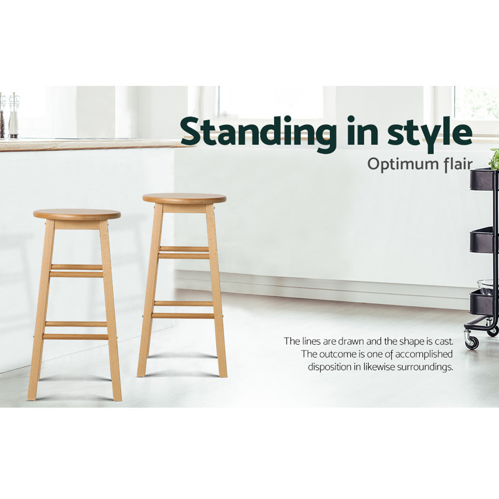 Set of 2 Beech Wood Backless Bar Stools - Natural Stool Fast shipping On sale