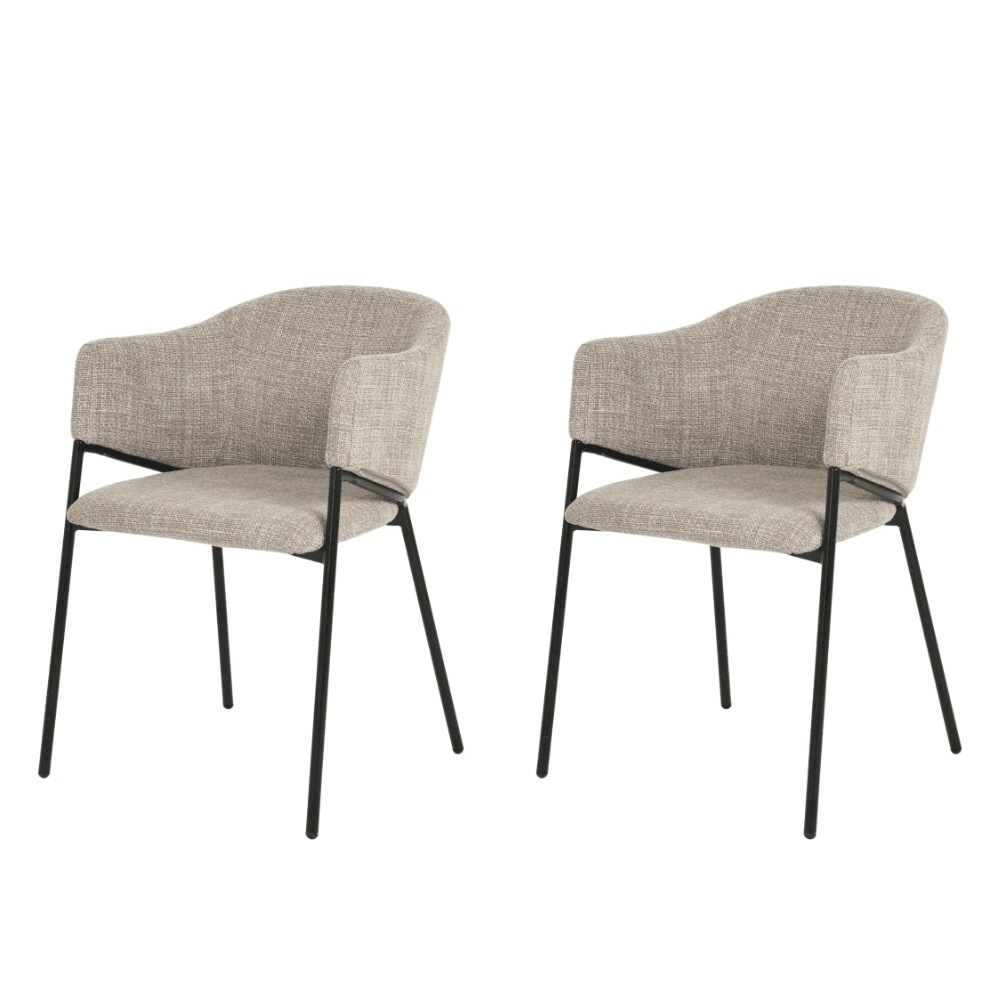 Set Of 2 Beren Textured Fabric Kitchen Dining Arm Chair Metal Legs - Almond Fast shipping On sale