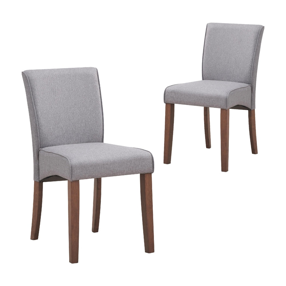 Set Of 2 Bosco Wooden Frame Fabric Kitchen Dining Chair - Walnut & Grey Fast shipping On sale