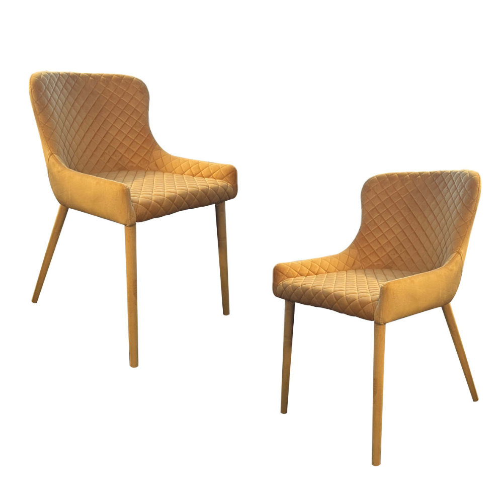 Set Of 2 Calley Fabric Velvet Kitchen Dining Chair Metal Legs Mustard Fast shipping On sale