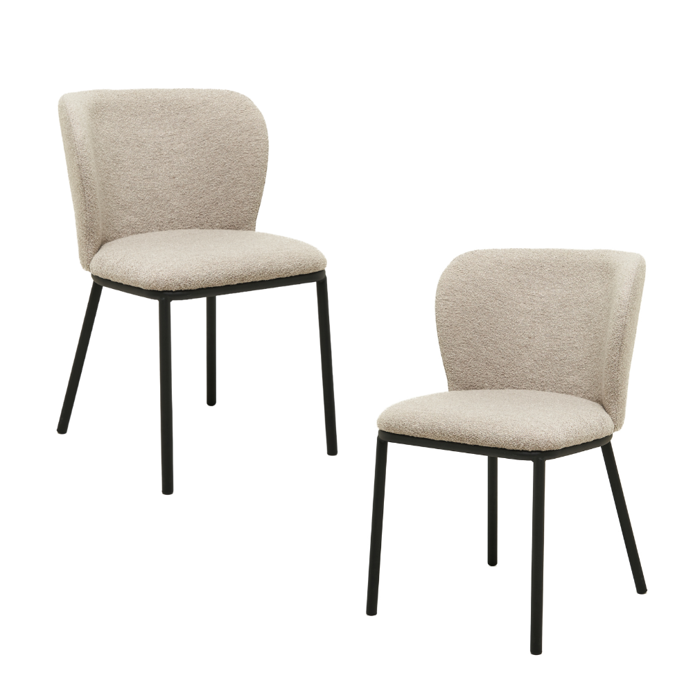 Set Of 2 Carmen Modern Boucle Fabric Kitchen Dining Chair Metal Legs - Latte Fast shipping On sale