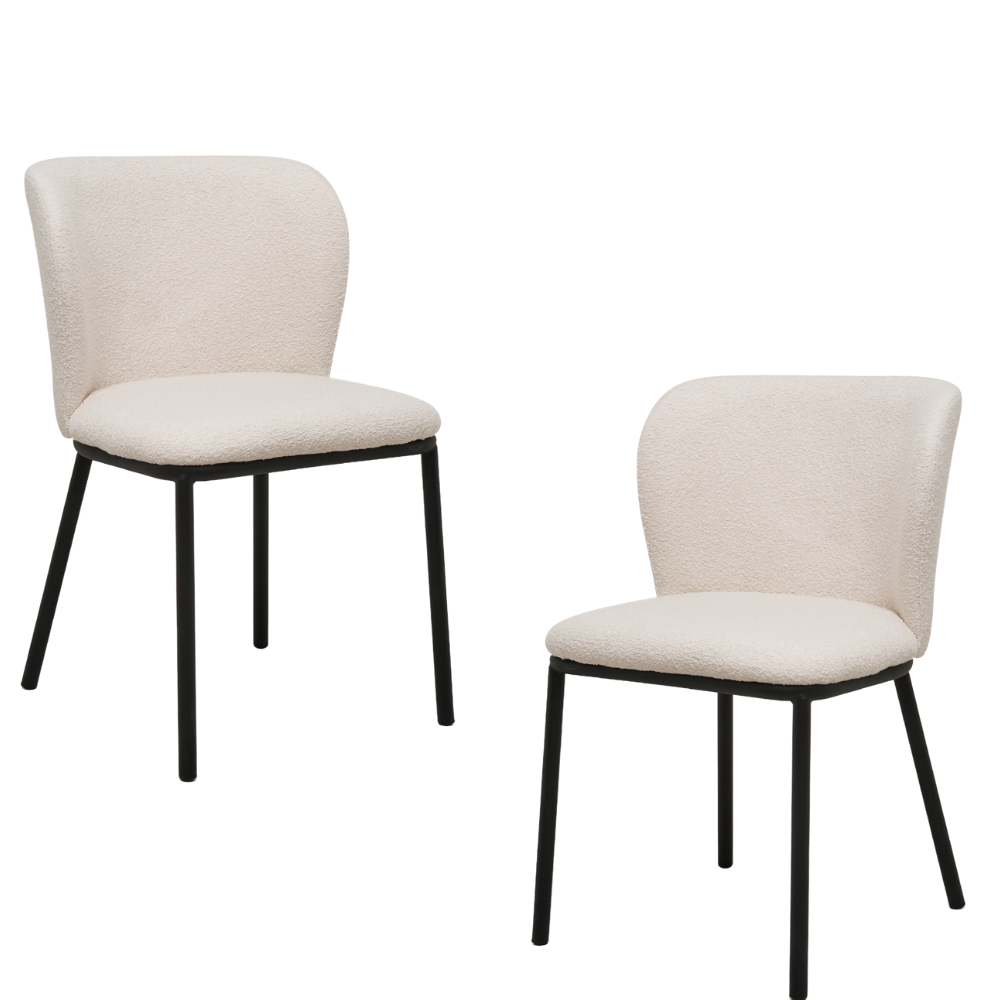 Set Of 2 Carmen Modern Boucle Fabric Kitchen Dining Chair Metal Legs - White Fast shipping On sale