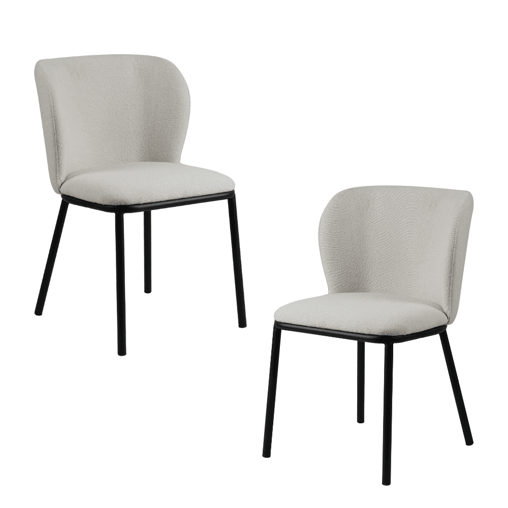 Set Of 2 Carmen Modern Boucle Fabric Kitchen Dining Chair Metal Legs - White Fast shipping On sale